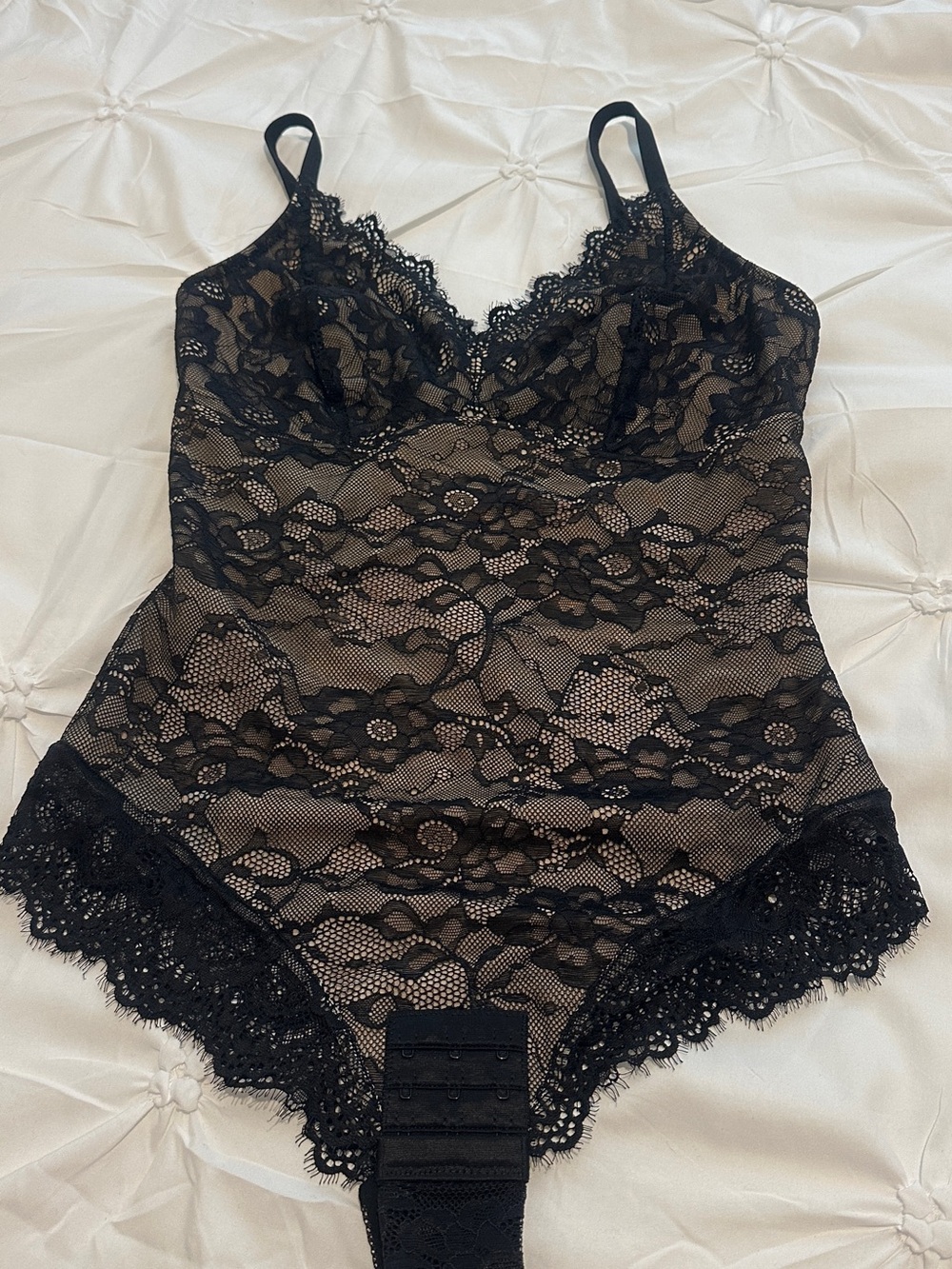 Black Lace Bodysuit with Sheer Floral Overlay